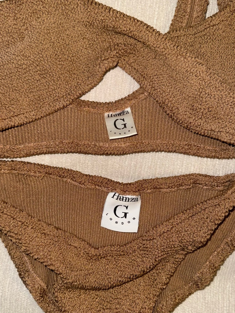 Hunza G Xandra Bikini SET Metallic Cocoa Tan Brown Crinkle New Harrods - Picture 3 of 13